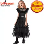 N1046 Girls Wednesday Addams Family Prom Dress Tutu Nevermore Halloween Costume