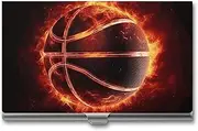 [VFMKT] Slim Metal Business Card Holder Portable Business Card Case Pocket Name Card Holder Basketball in Fire Wallet for Men Women Office Travel