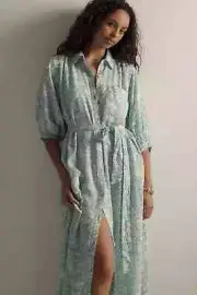 NWT Anthropologie The Irene Linen Shirt Dress by Maeve Sz. Small "Sky"