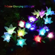 Outdoor Solar Lights 4 Pack Solar Garden Lights with 16 Bigger Lily Flowers, Waterproof 7 Color Changing Outdoor Lights