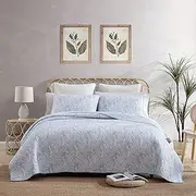 [Tommy Bahama] King Quilt Set, Reversible Cotton Bedding with Matching Sham, Coastal Home Decor with Textured Reverse (Distressed Water Leaves Blue, King)