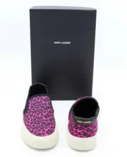 NIB Saint Laurent Venice Pink Black Leopard Print Low-Top Slip-On Sneakers 8 38