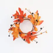 2 Pack Fall Candle Rings Wreaths Artificial Pumpkin Maple Leaf Candle Garland wi