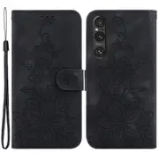 For Sony Xperia 1 V Wallet Stand Phone Case Imprinted Flower Shockproof Pu Leather Cover