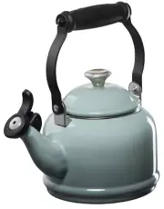 Enamel On Steel Demi Tea Kettle with Metal Finishes, 1.25 qt, Sea Salt