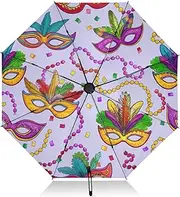 [RPLIFE] Compact Umbrella, Windproof Umbrella, Automatic Open/close, Compact Size for Women Backpacks/Handbags, Colorful Mardi Gras Masks