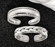 925 Sterling Silver Beaded and Braided Set Of 2 Toe Rings - Adjustable Toe Ring