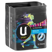 U by Kotex Pads Sport Ultrathins Regular with Wings X 12