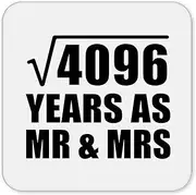 [Designsify] Gifts, 64th Anniversary Square Root of 4096 Years As Mr & Mrs, Drink Coaster Mat Wipe-Clean Non-Slip Non-Skid Cork Back, for Birthday Mom Dad Parents Fathers Mothers Day Party