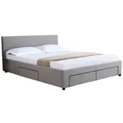 Nicole Upholstered Fabric Bed Frame with Drawers Double Light Grey