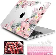 Batianda Premium Case for New MacBook Air 15 inch 2025 M4 2024 2023 with M3 M2 Chip Model A3241/A3114, Designed Protective Plastic Hardshell & Keyboard Cover & Screen Protector, Beautiful Floral