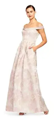 NWT Aidan Mattox Blush Jacquard Off The Shoulder Floral Ball Gown Size 2 $495