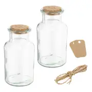 2Pcs 7.5 oz/250ML Clear Glass Jars with Cork, Twine and Blank Tags