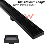 Black 100-900mm Linear Tile Insert Shower Grate Floor Drain 50/80 Outlet Waste