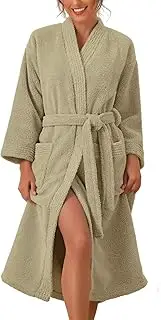 [cheibear] Womens Fluffy Fleece Robe Long Sleeve Thick Plush Self Tie Long Bathrobe for After Shower Spa Bath Suana Mustard Yellow M