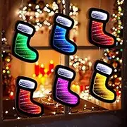 Infinity Lights 7'' LED Christmas Stockings - 6 Pack for Indoor Decorations, Tree, Door & Glass