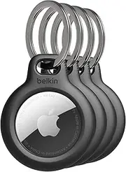 Belkin AirTag Case with Key Ring (Secure Holder Protective Cover for Air Tag with Scratch Resistance Accessory) – 4-Pack, Black