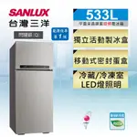 汰舊換新再折5000元《台南586家電館》SANLUX台灣三洋 533L 1級變頻2門電冰箱【SR-C533BV1A】