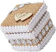ULDIGI Rustic Wedding Ring Box with Jute Twine Lace Elegant Engagement Ring Holder for Bridal Showers Proposals Wedding Ceremonies Symbolizing Eternal Love
