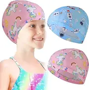 Pack of 2 Children's Swimming Caps, Swimming Cap, Not Waterproof Polyester Material, Sun-resistant and Comfortable, Use for Children (Pink+Blue)