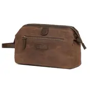 Tosca Men's Waxed Canvas Wash/Toiletry/Personal Travel Bag 25x12cm Brown