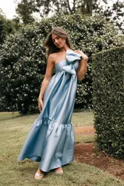 [PUP3] Betina Bow Front Maxi Dress - Blue XS Blue