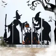 Halloween Metal Silhouette Witches with Cauldron Yard Stake Wall Decor Set of 5