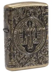 Zippo St Benedict Design Antique Brass Armor 29719