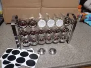 3 Tier Stackable Spice Holder Storage Rack with 18 Glass Empty Jars & 48 Labels