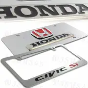 2pcs HONDA CIVIC SI 3D Stainless Steel License Plate Frame w/ Caps -Front & Back (for: Honda)