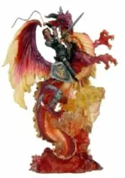 Large Dragon Rider Warrior with Mighty Beast Breathing Fire Statue 11.5" Tall