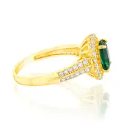 Sterling Silver Gold Plated Created Emerald And White Zirconia Fancy Ring, M