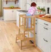 COSYLAND Kids Kitchen Step Stool, Toddler Standing Tower-Natural Bamboo