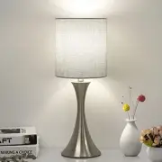3 Way Touch Control Table Lamp, Dimmable Bedside Silver Base with Gray Shade