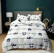 a1267 Bed Sheets Cute Panda Bamboo Quilt Duvet Cover Set Bed Linen Children Doona Cover Soft3-Piece Bedding Set (1 Duvet Cover + 2 Pillow Shams) Tm12