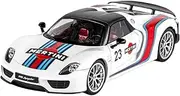 Scale Finished Model Car 1:18 for Porsche 918 Martini Alloy Diecast Car Model Collection of Hobby Ornaments with Pullback Action Miniature Replica Car(White)