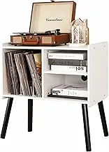 BEROXII Record Player Stand, Mid-Century Record Player Table with Storage Hold Up to 150 Albums , Vinyl Record Cabinet with Adjustable Shelves , Wood Turntable Stand for Living Room Bedroom, (White)