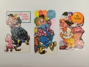 (3) 1970s Clown Greetings Cards Valentine's Get Well & Birthday Free Shipping