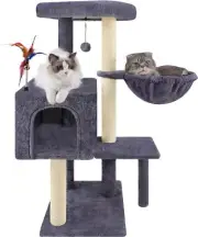 Multifunction Cat Tree Has Cozy Hammock & Hanging Ball, Cat Tower With
