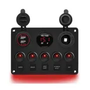 Multifunctional Rocker Switch Backlit Dual USB Charger Voltage Meter 12V Socket Switch Panel with Inline Fuse for RV Car