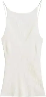 [Generic] Women's V-Neck Camisole Backless Spaghetti Straps Ribbed Slim Fit Casual Tank Top
