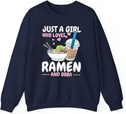 [X.Style] Just a Girl who Loves Ramen and Boba Bubble Tea Tea Japanese ds029 Sweater Navy 3XL
