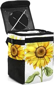 Car Trash Can with Lid,Bag Hanging Storage Pockets Leak-Proof,Portable Garbage Bin,Autumn Flower Art