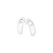 Silver Cz Polished Domed Crescent Stud Earrings in White