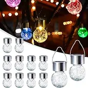Solar Lights Outdoor Waterproof ,12 Pack Solar Hanging Lights Garden Decor,Gifts for Women Mom Grandma,Solar Outdoor Lights Lantern Cracked Glass for Yard, Fence, Tree(Color Changing)