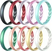 [Zollen] Silicone Wedding Rings for Women, 3.5mm Metallic Color Thin Rubber Wedding Bands Stackable Ring, Hypoallergenic Silicone