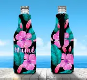 Tropical Flowers Personalised Stubby Holder Zip Up Bottle Cooler Collapsible