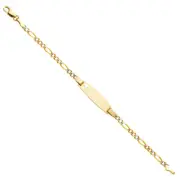 Real 14K Two Tone Gold 6" Figaro Chain Child Kid Baby Heart ID Bracelet Children