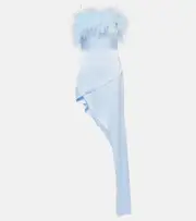 [David Koma] David Koma Feather-trimmed satin cocktail dress AU 8 blue