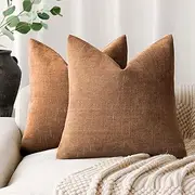 [Foindtower] Pack of 2 Soft Textured Throw Decorative Pillow Covers Square Accent Solid Cushion Cover Cozy Farmhouse Pillow Case with Zippe for Couch Sofa Bed Living Room 18x18 Inch, Bronze